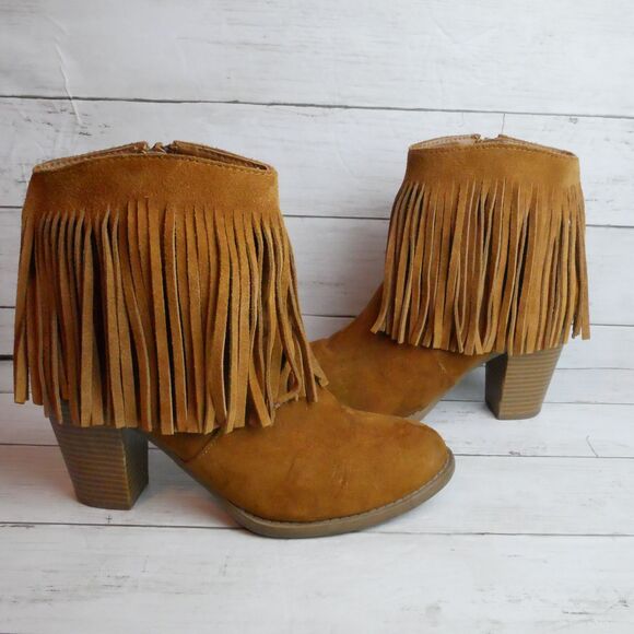 Mossimo Supply Co Womens Size 9 Brown Suede Fringe Side Zip Bootie - Picture 1 of 12